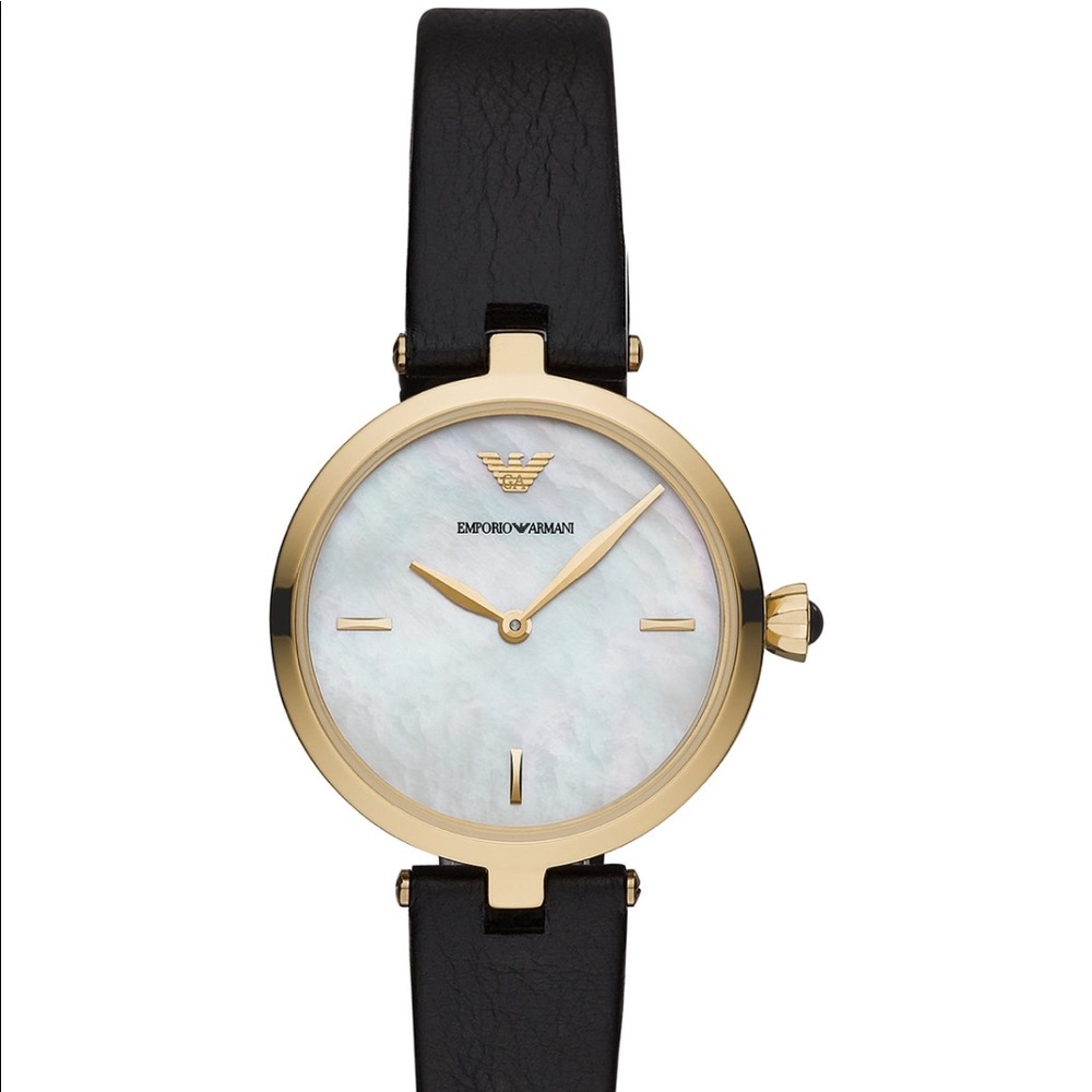Emporio Armani black leather watch 32 mm for women